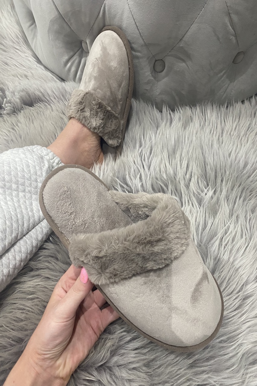 Classic Taupe Fluffy Slippers