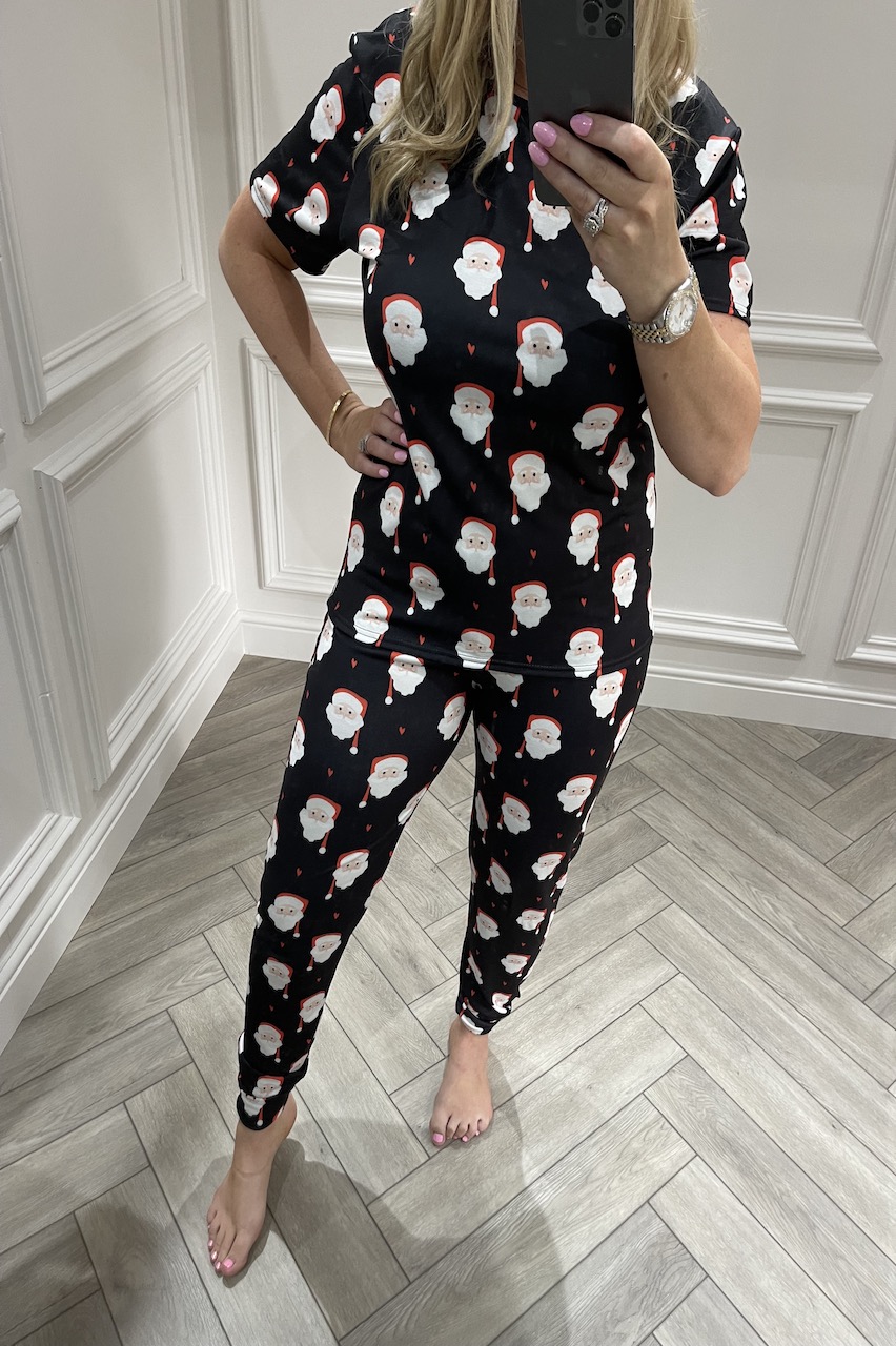 Black Santa Heart Christmas  Pj's