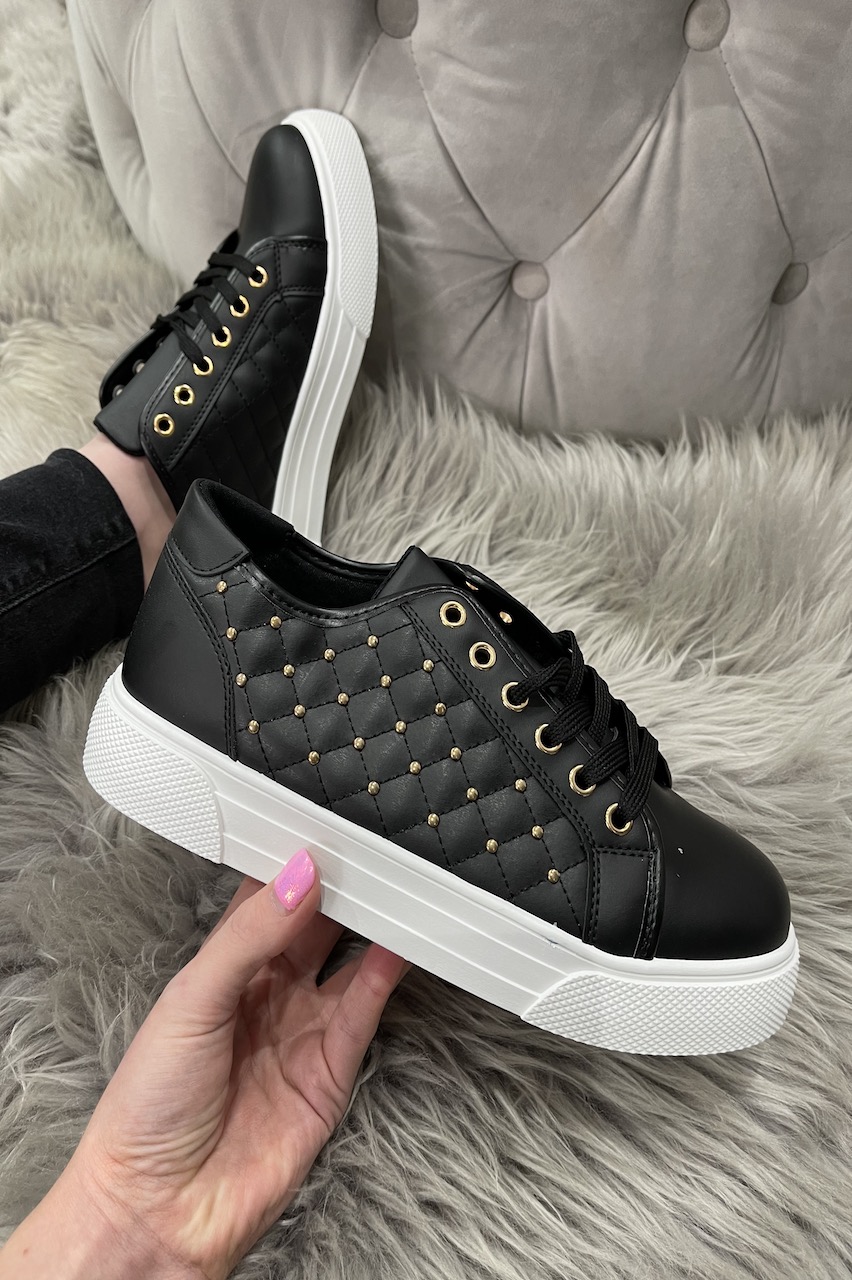 Black studded trainers womens clearance