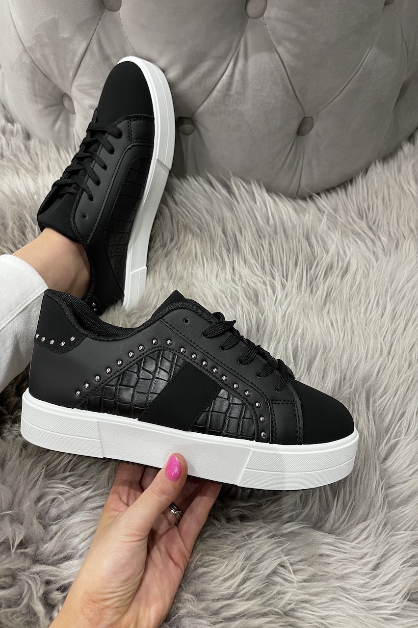 Black studded trainers clearance
