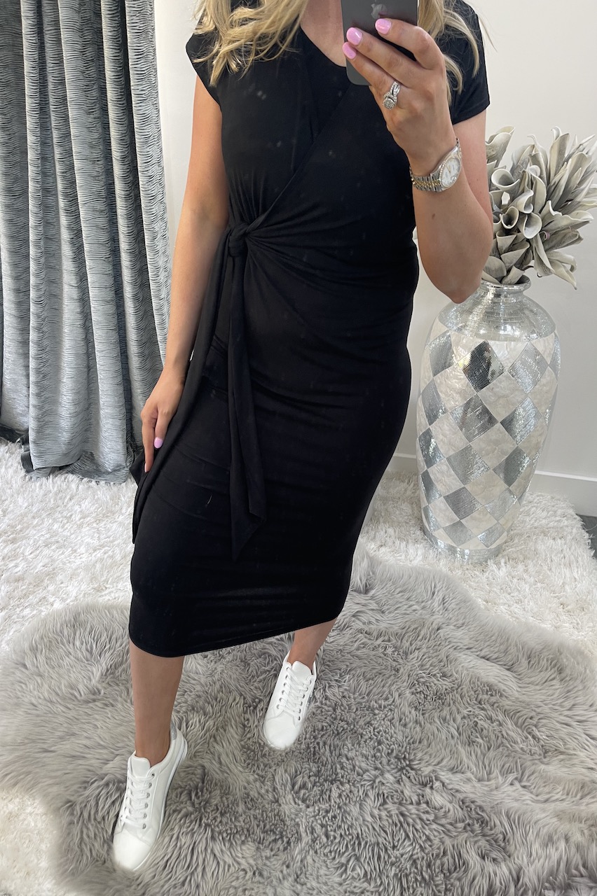 Black tie front midi dress Clearance