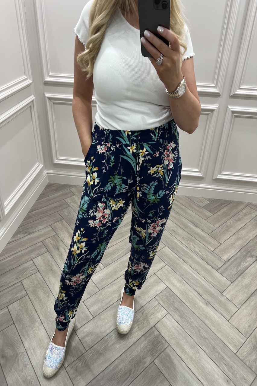 Aura Navy Floral Trousers