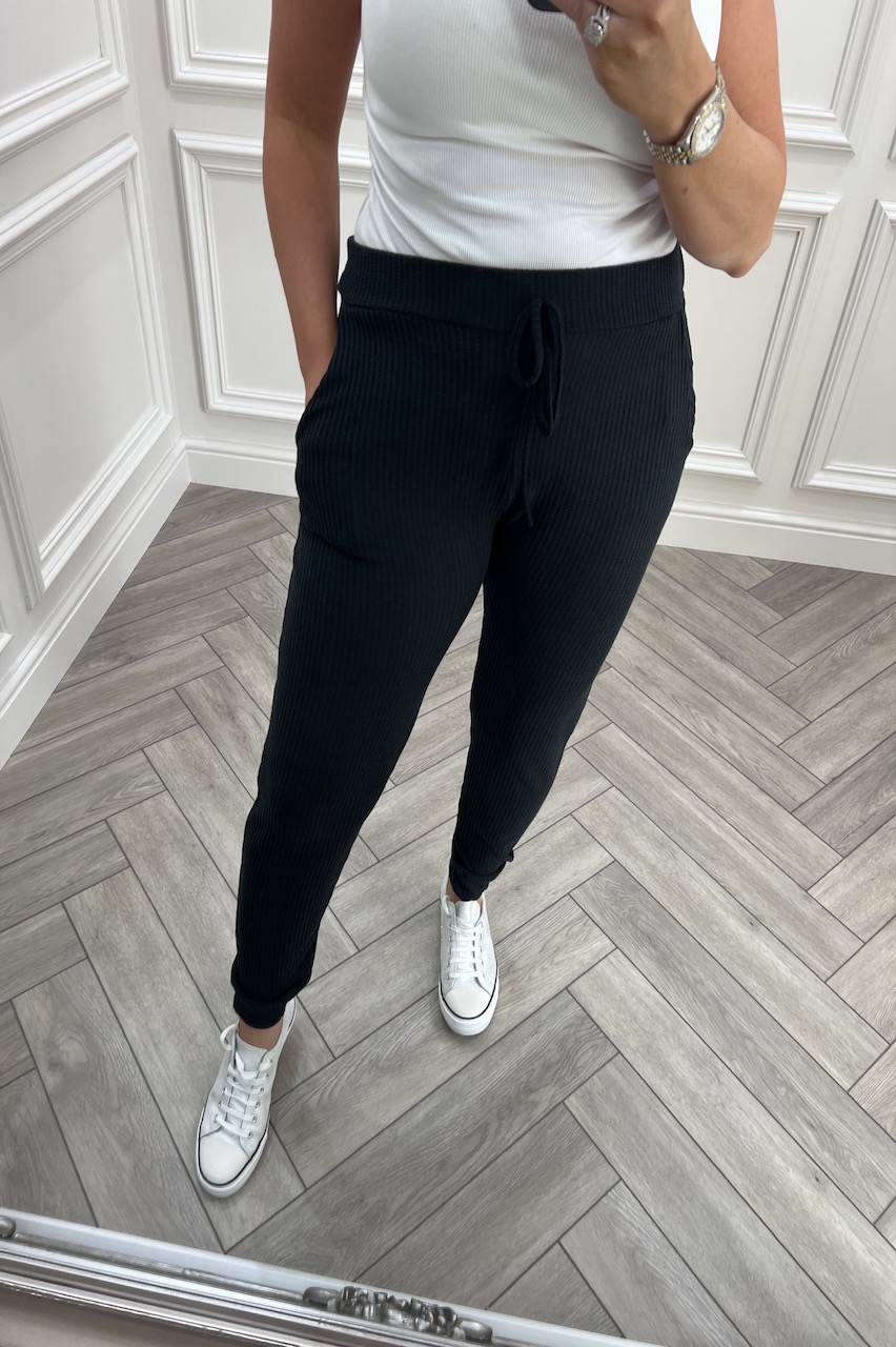 Black Comfy Ribbed Elasticated Trousers 