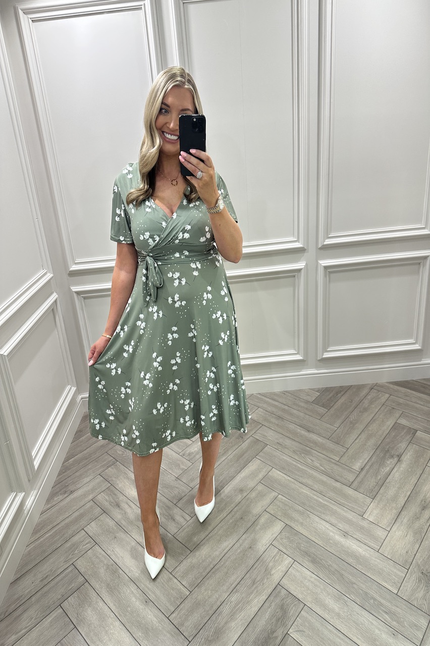 Santorini Khaki Floral Skater Dress