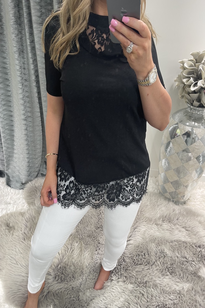 Black Lace Scallop Trim Top