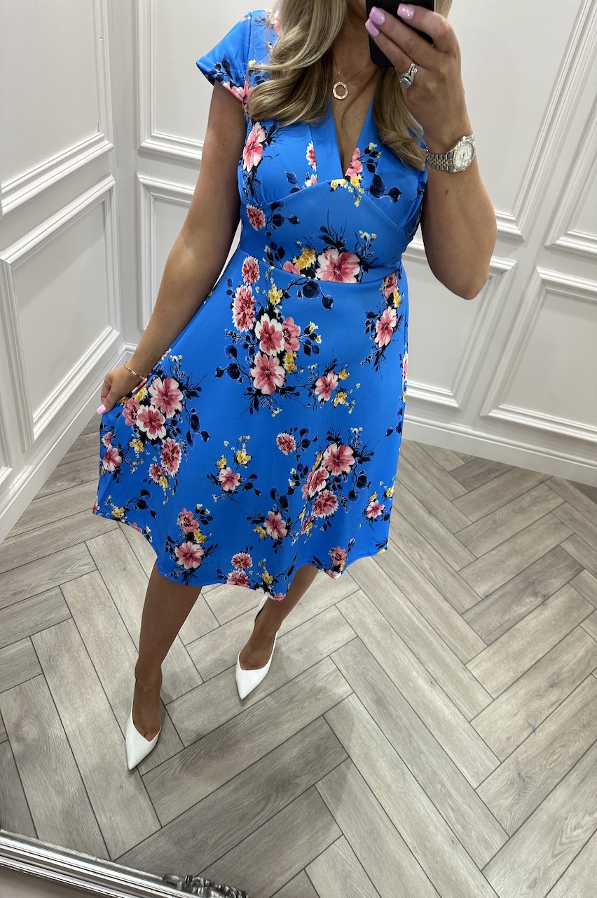 Blue Megan Floral Skater Dress.