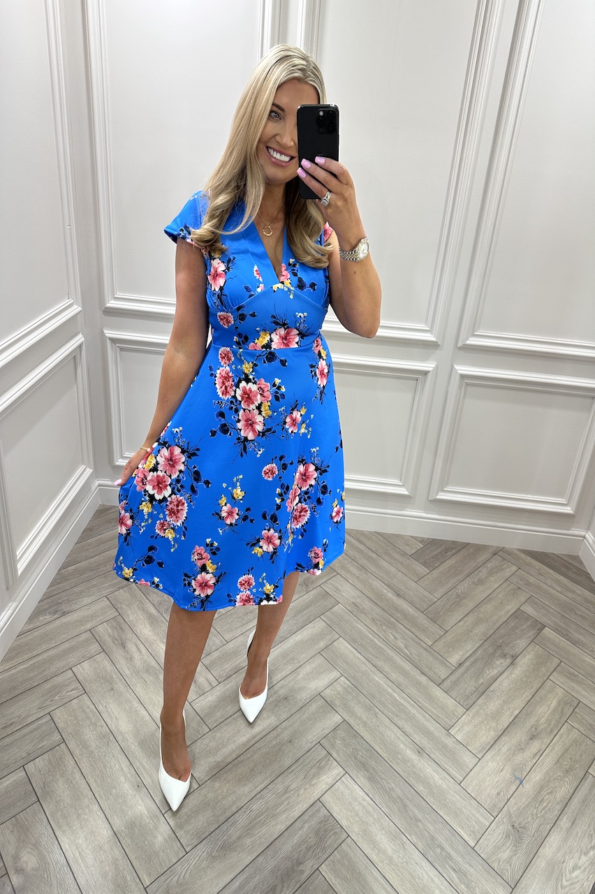 Blue Megan Floral Skater Dress.