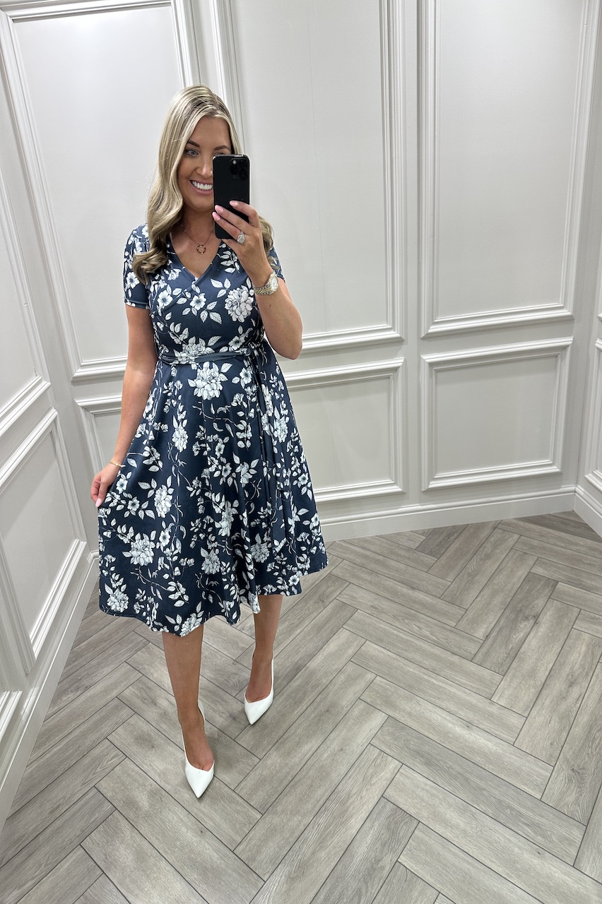 Francesca Bloom Navy & White Floral Skater Dress