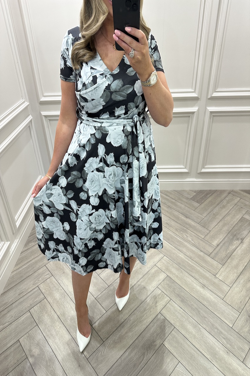 Francesca Black & White Floral Skater Dress