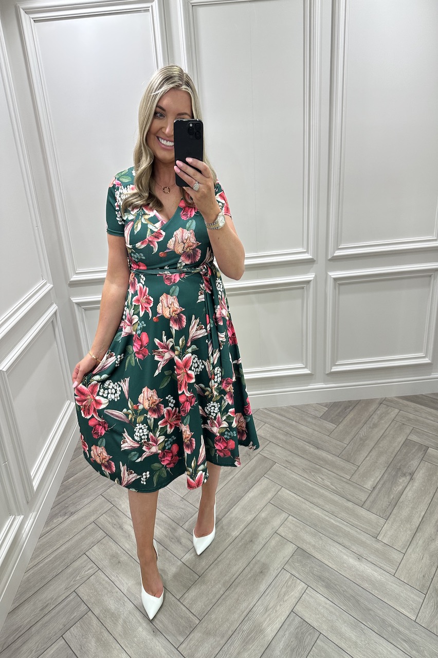 Francesca Blossom Green Floral Skater Dress