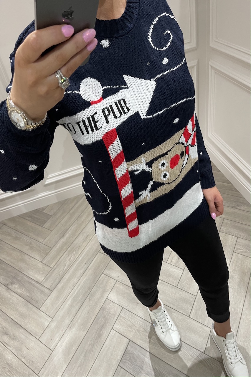 Navy To The Pub Christmas Jumper