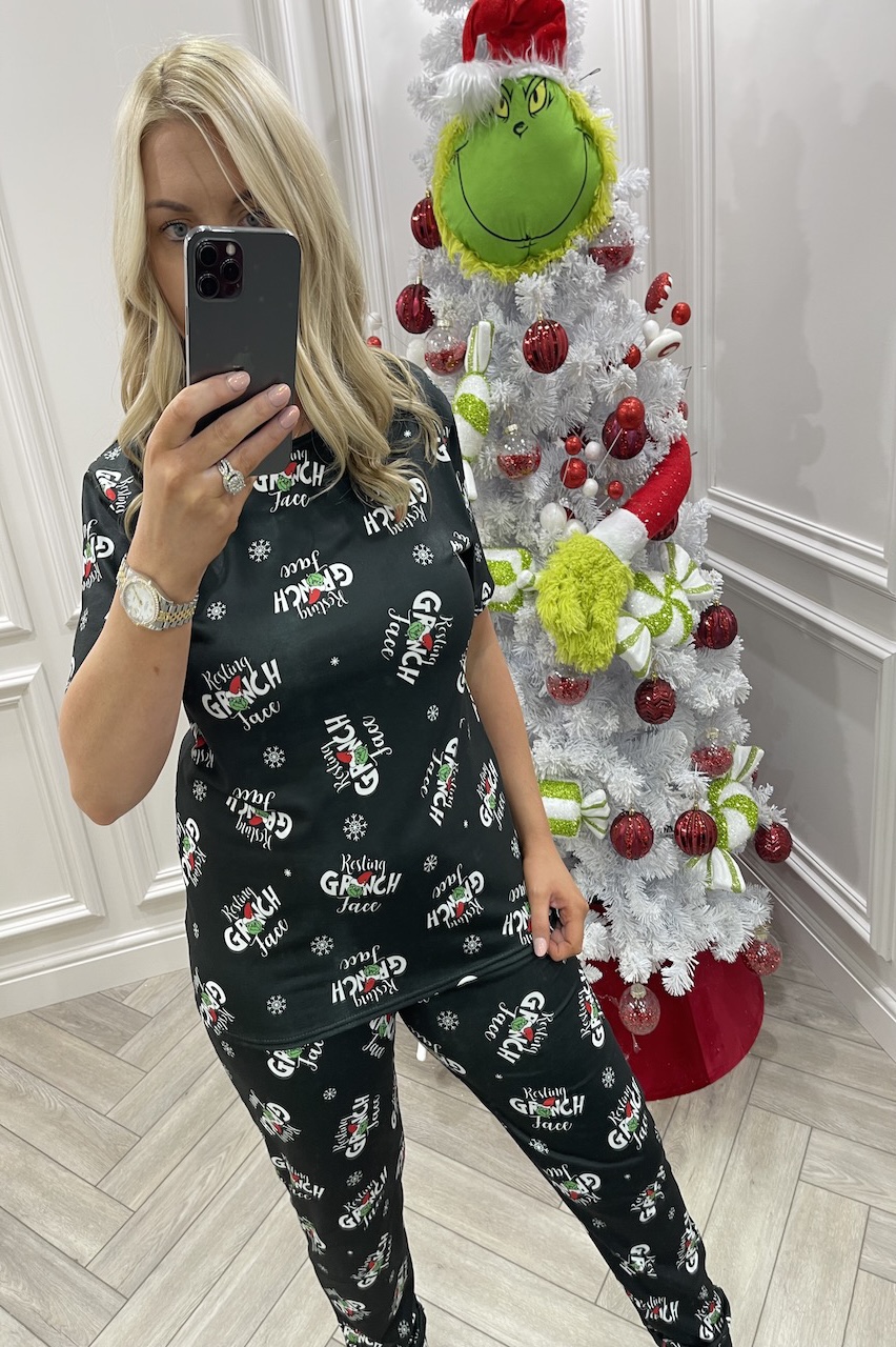 Black Resting Grinch Face PJ's