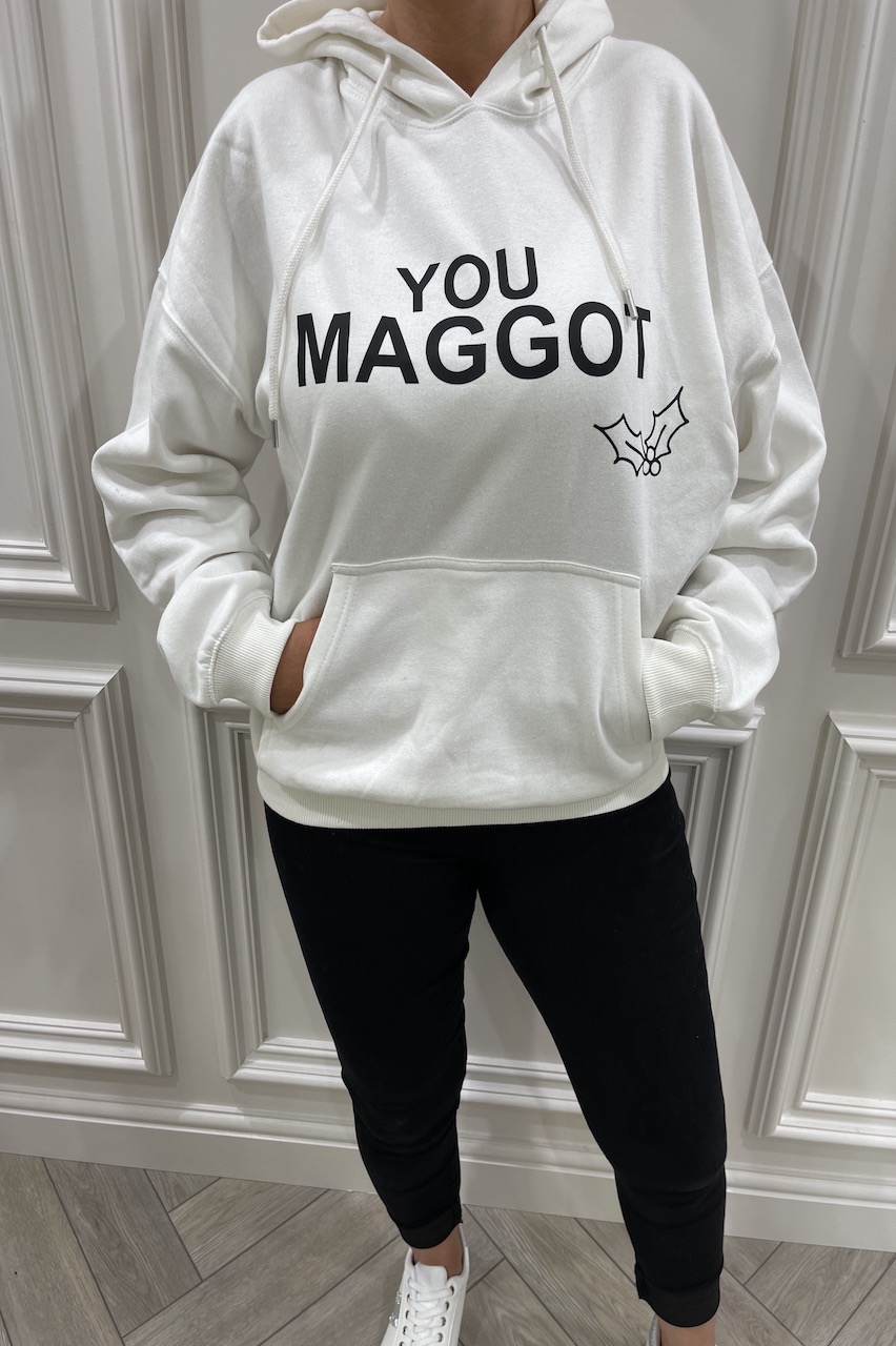 White 'You Maggot'  Christmas Hoodie