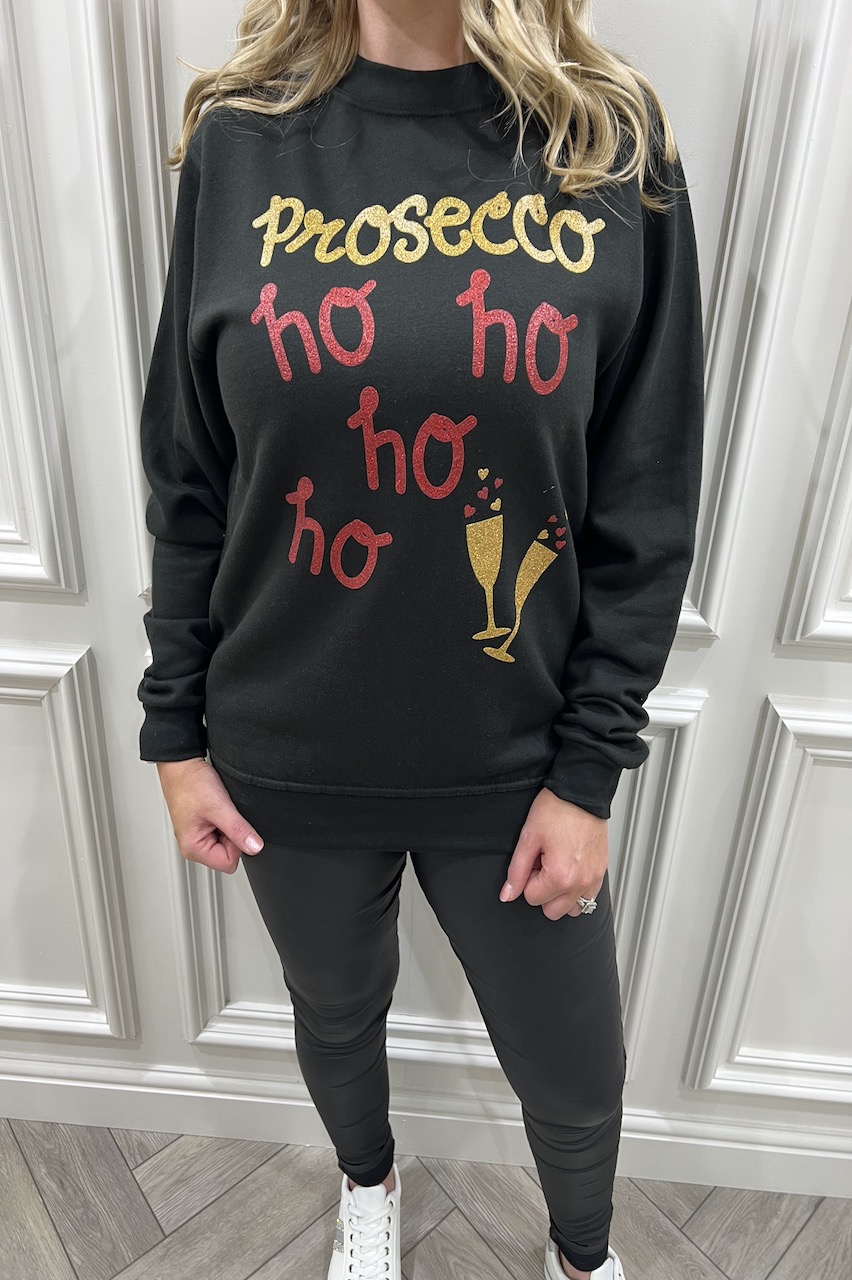 Black Prosecco Ho Ho Ho Christmas Sweatshirt