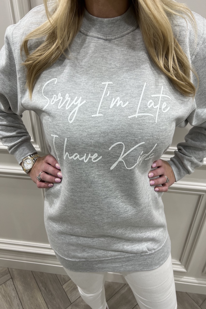 Grey Sorry I'm Late I  Have Kids Sweatshirt