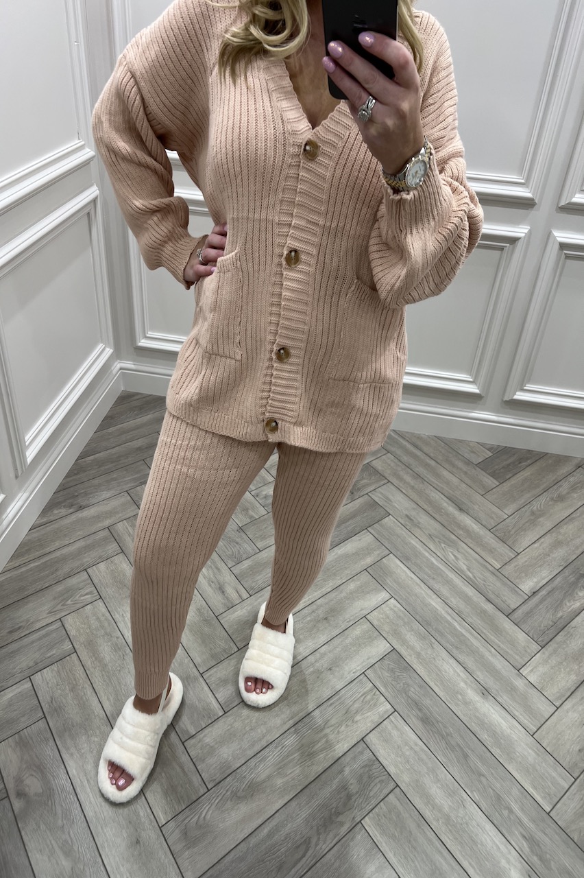 Lara Light Pink Knitted Button Loungesuit