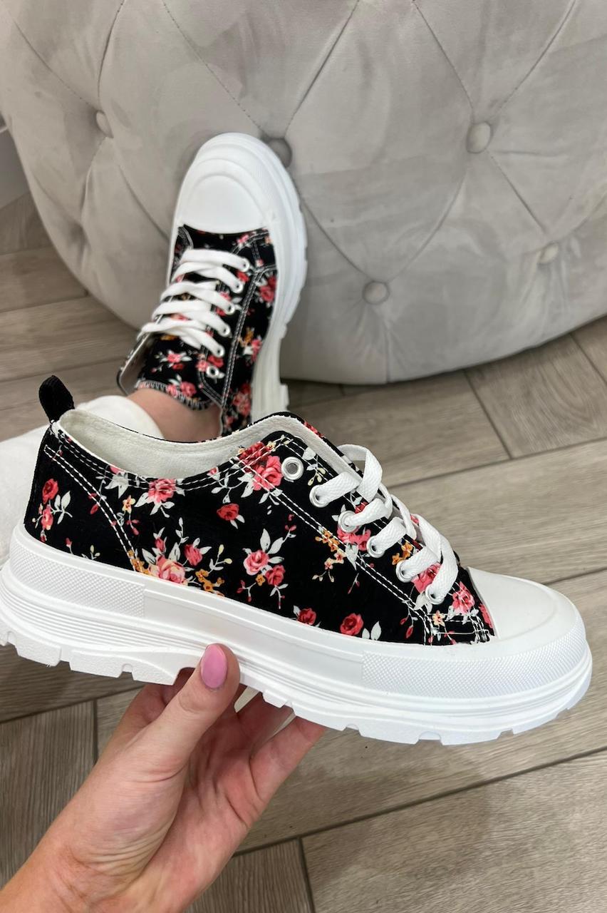 Sian Black Floral Trainers
