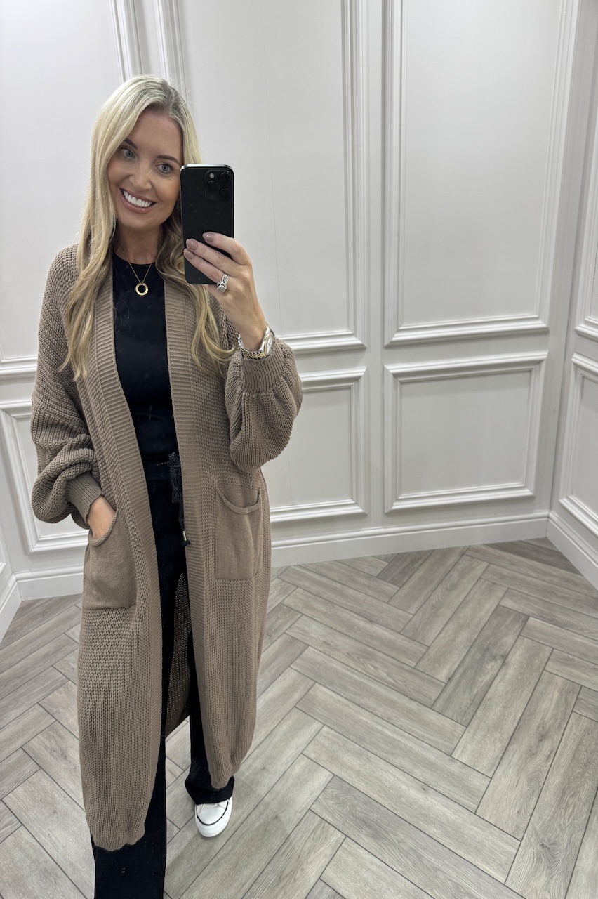 Skylar Tan Longline Knitted Cardigan 