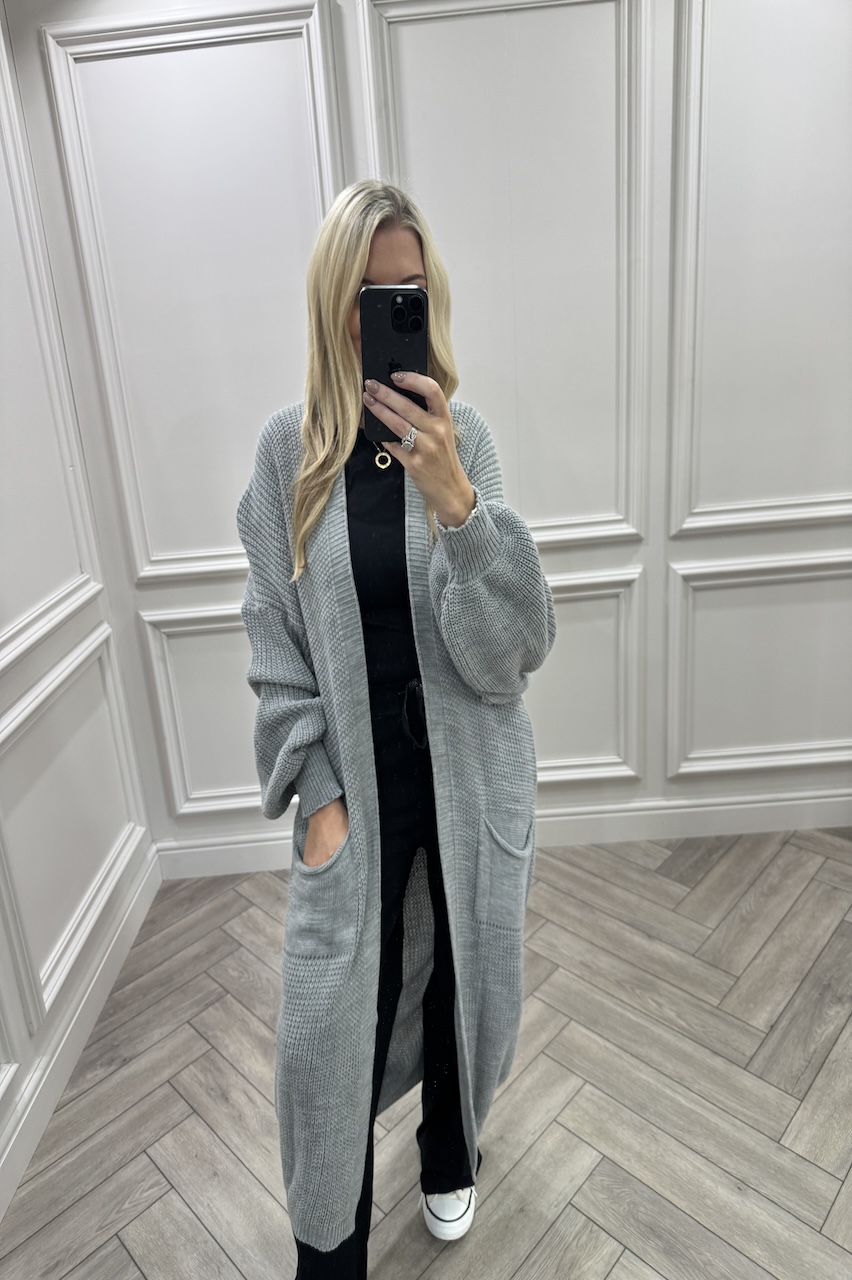 Skylar Grey Longline Knitted Cardigan 