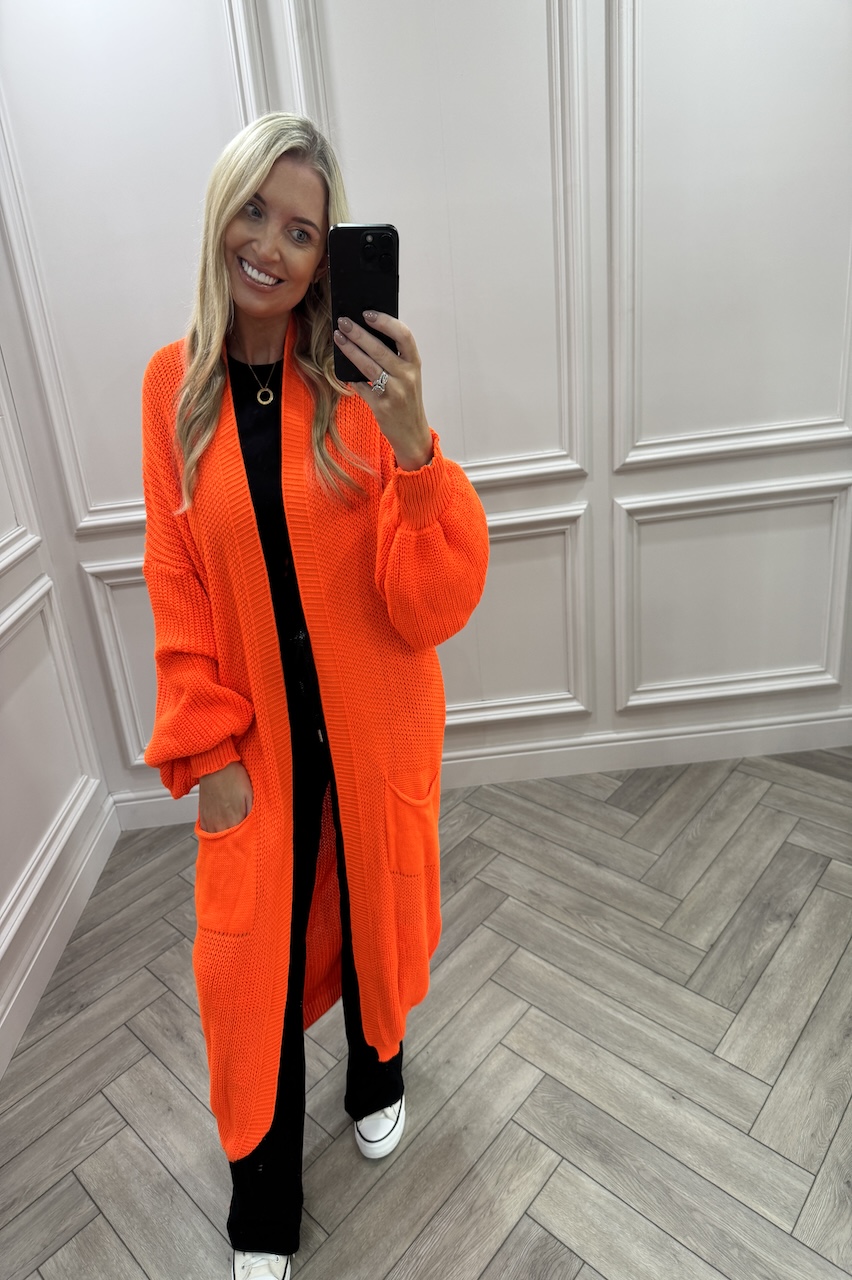 Skylar Orange Longline Knitted Cardigan 