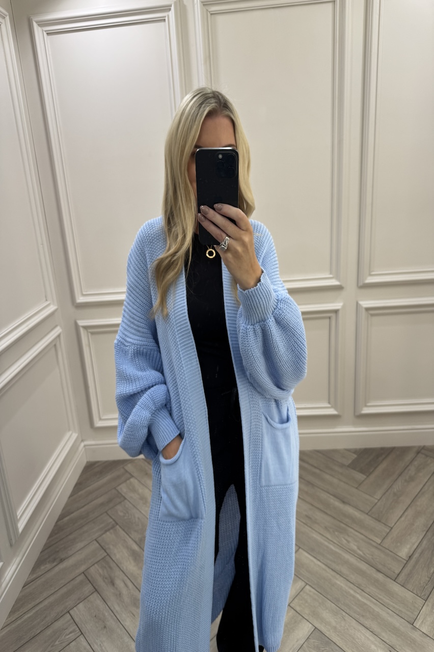 Skylar Sky Blue Longline Knitted Cardigan 