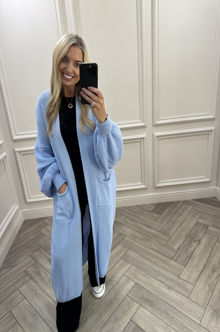 Skylar Sky Blue Longline Knitted Cardigan 