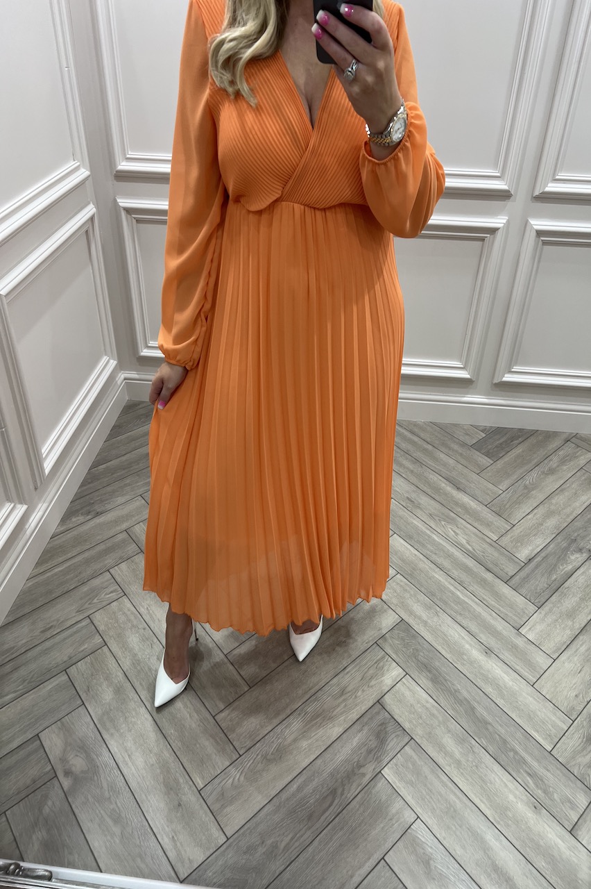 Orange Lolita Pleated Midi  Dress