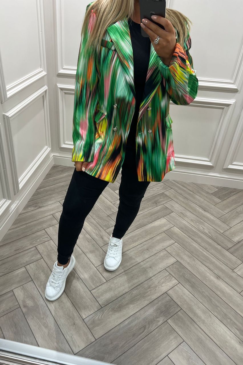 Green Rainbow Button Tailored Blazer