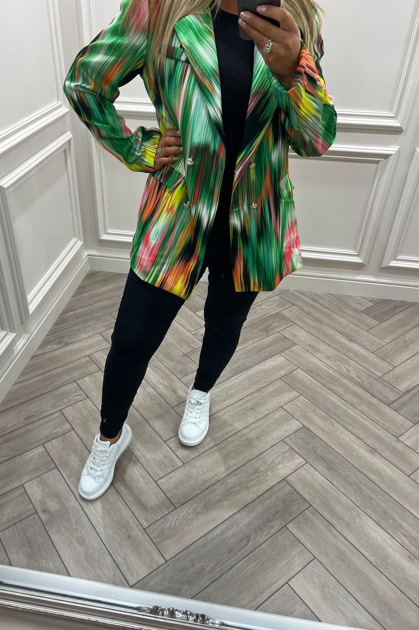 Green Rainbow Button Tailored Blazer