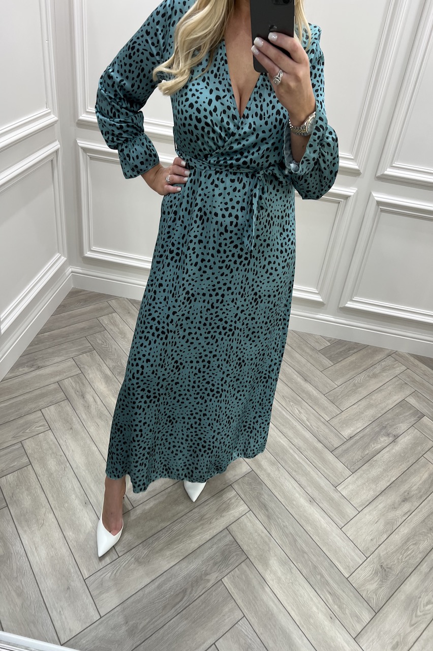 Teal Wild Leopard Midi Dress