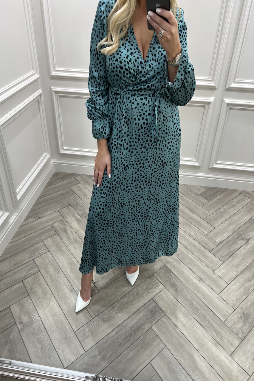 Teal Wild Leopard Midi Dress