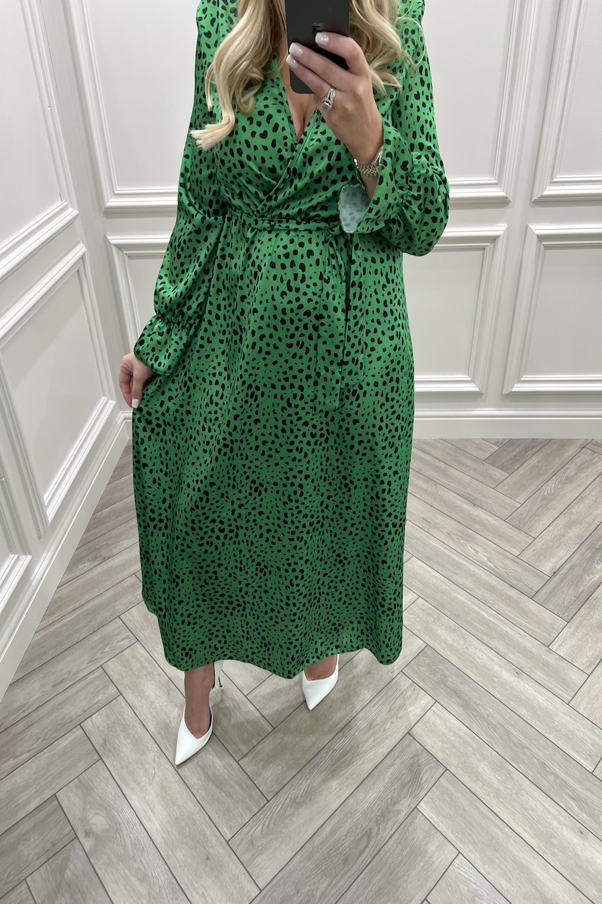 Green Wild Leopard Midi Dress