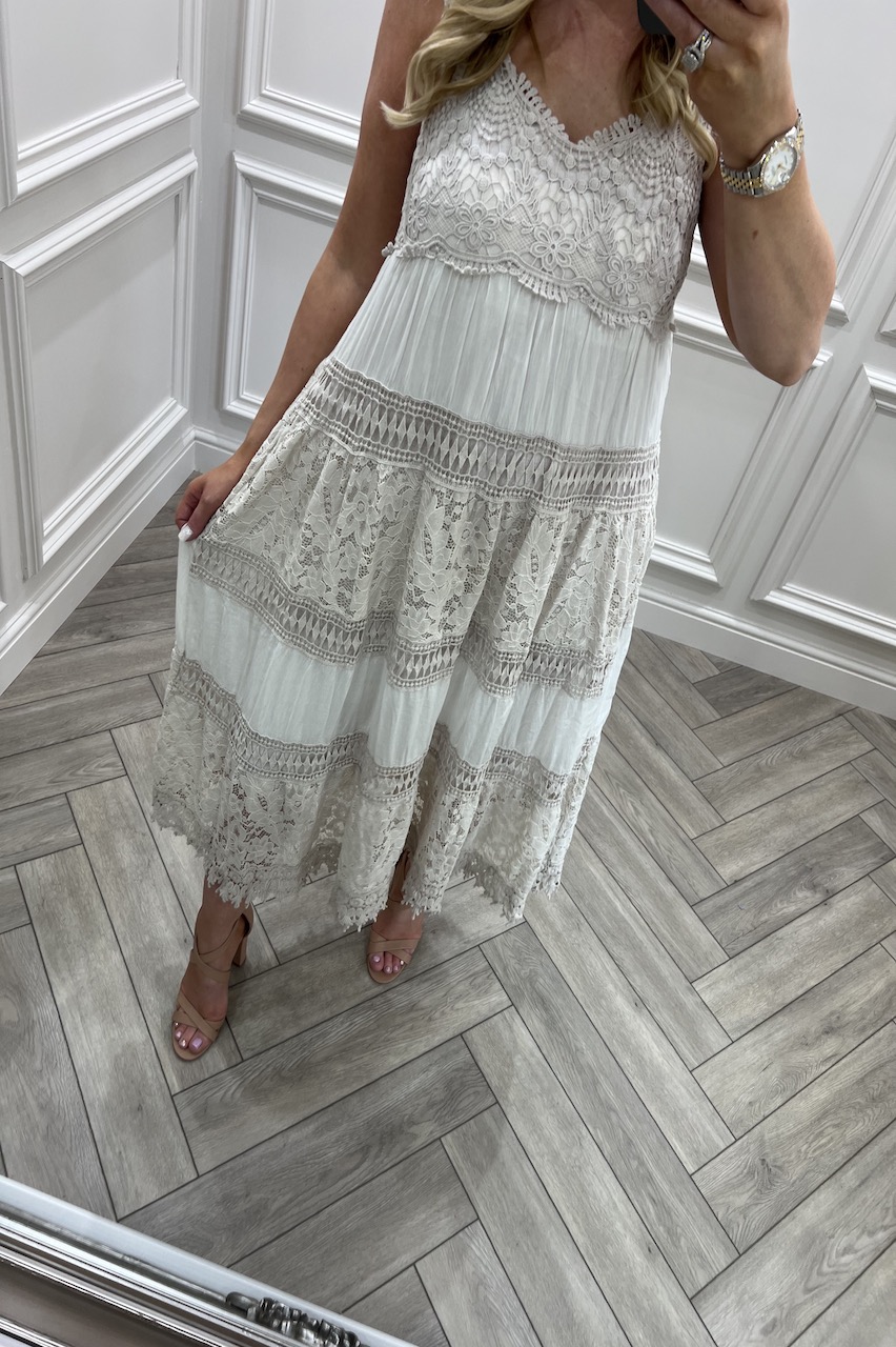 Beige Yasmin Crochet Dress 