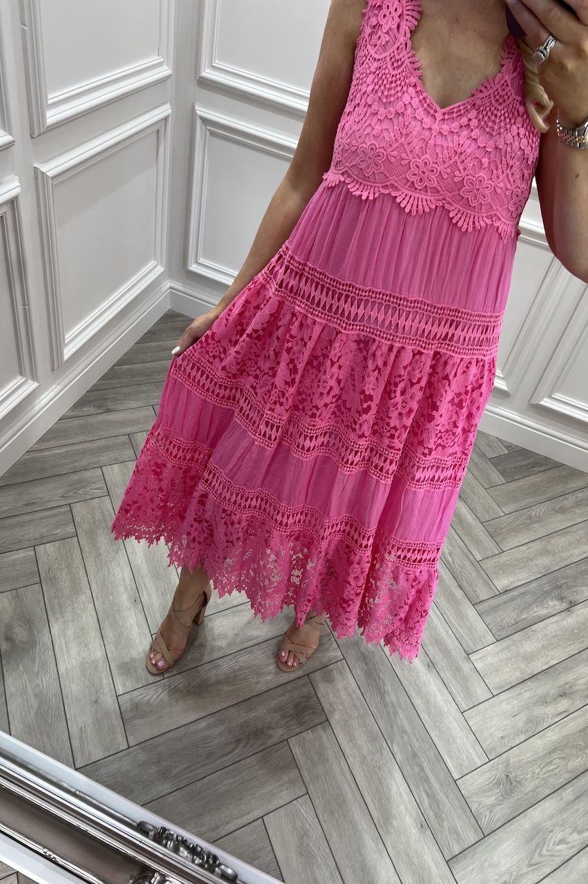 Pink Yasmin Crochet Dress 