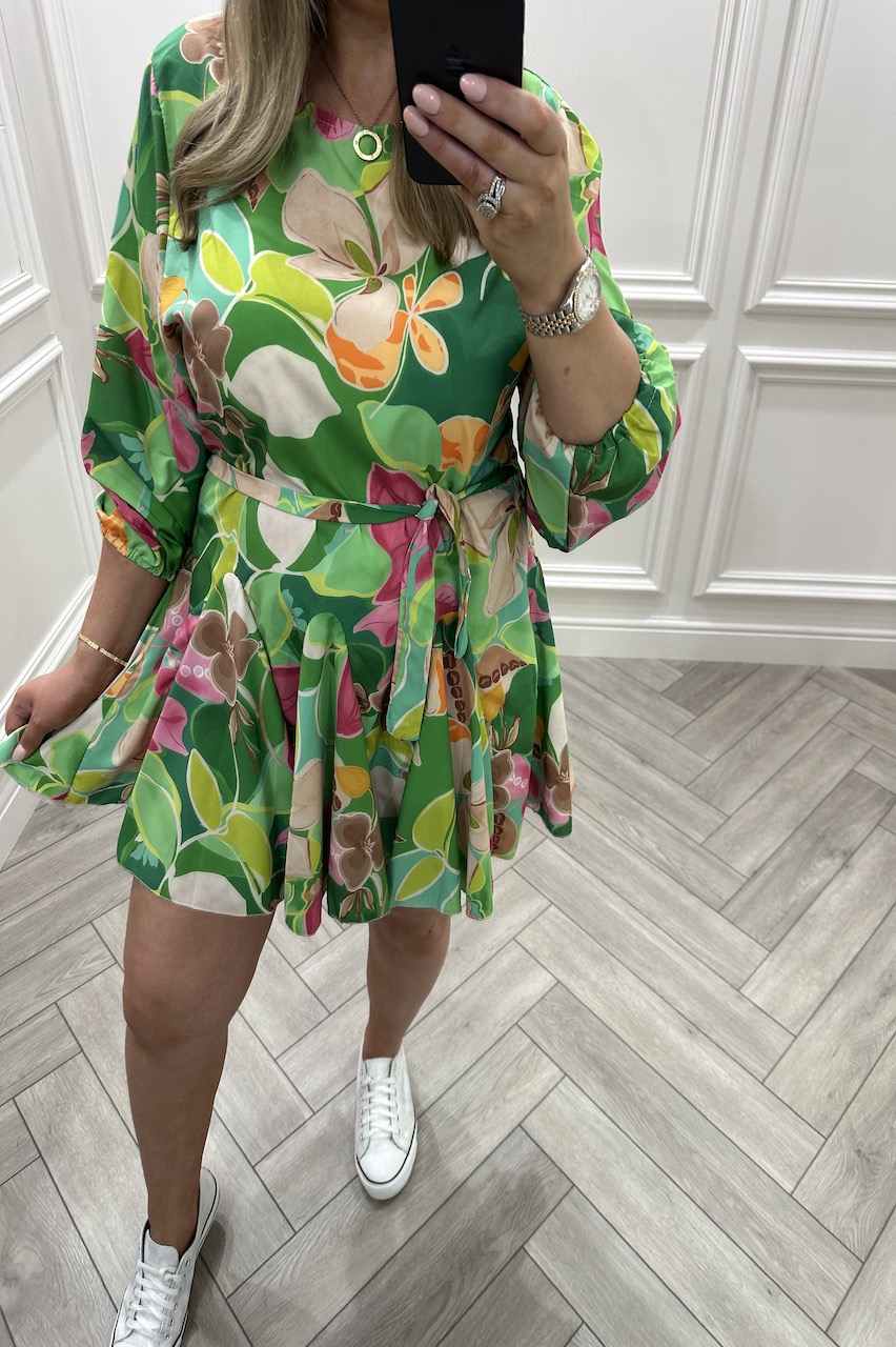 Green Floral Aubrielle Skater Dress