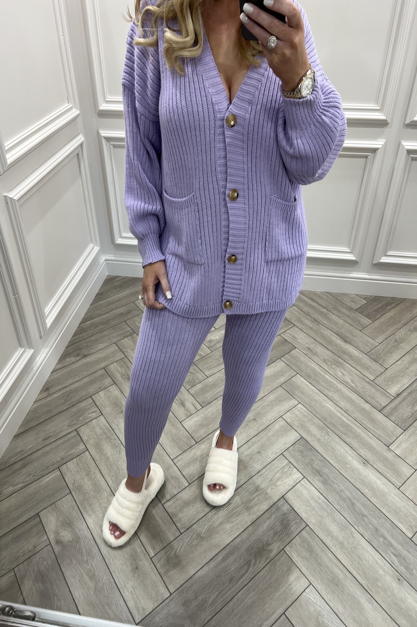 Lara Lilac Knitted Button Loungesuit