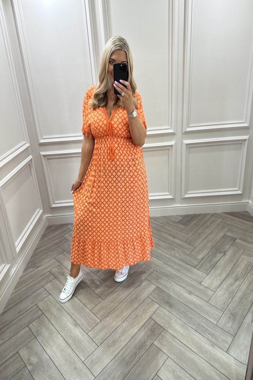 Orange Dakota Pattern Midi Dress