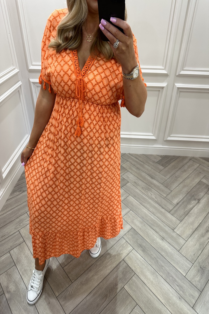 Orange Dakota Pattern Midi Dress