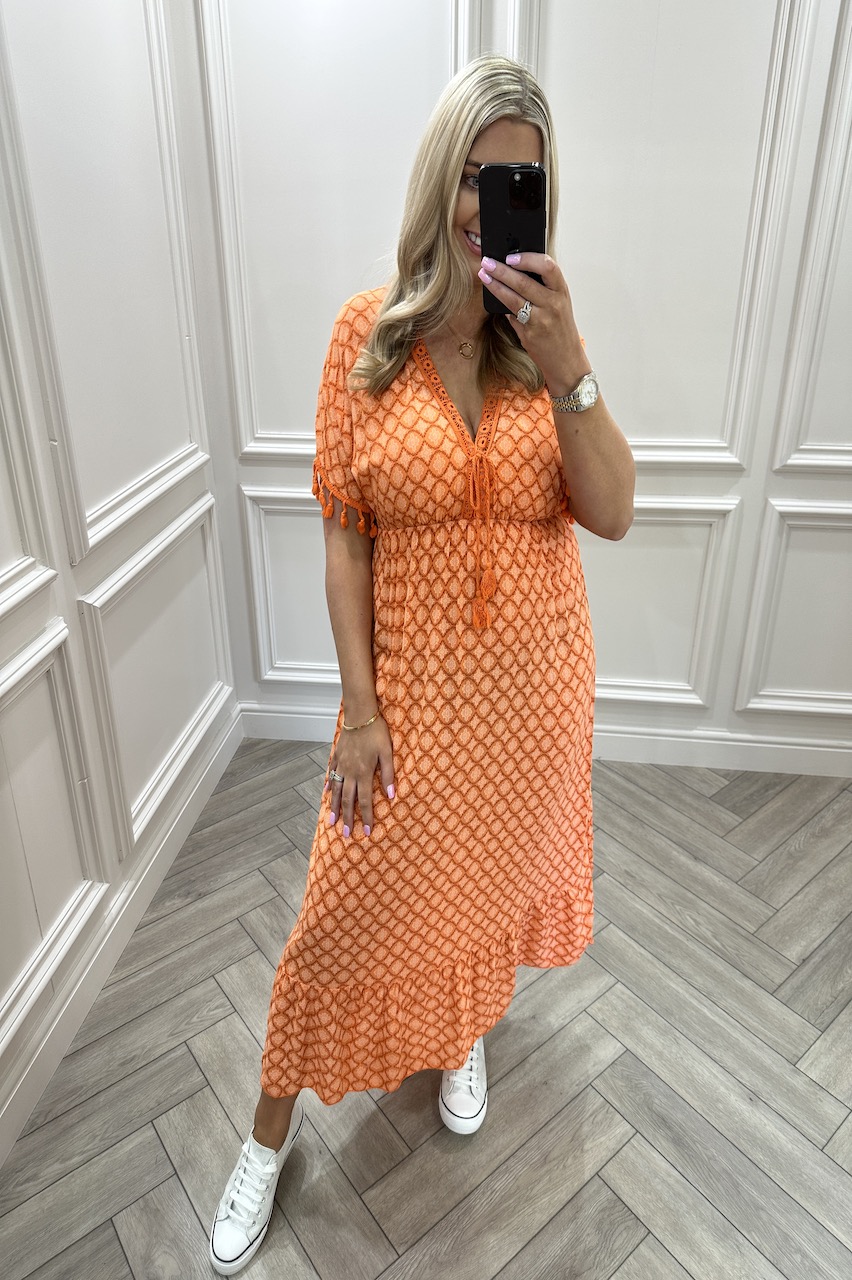 Orange Dakota Pattern Midi Dress