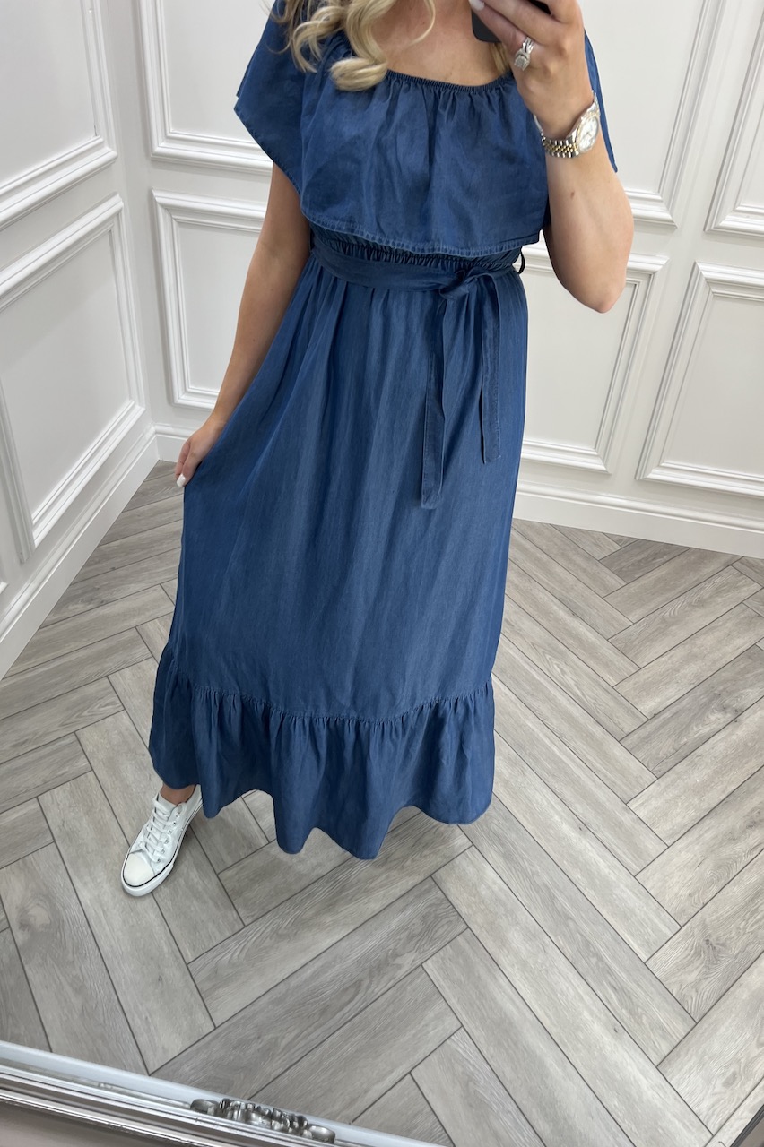 Everleigh Bandeau Dark Denim Midi Dress