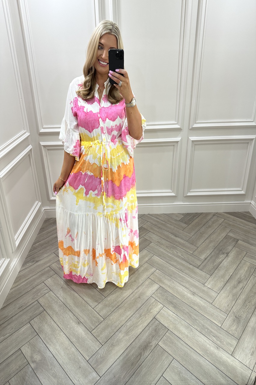 Orange, Pink & Yellow Ocean Maxi Dress