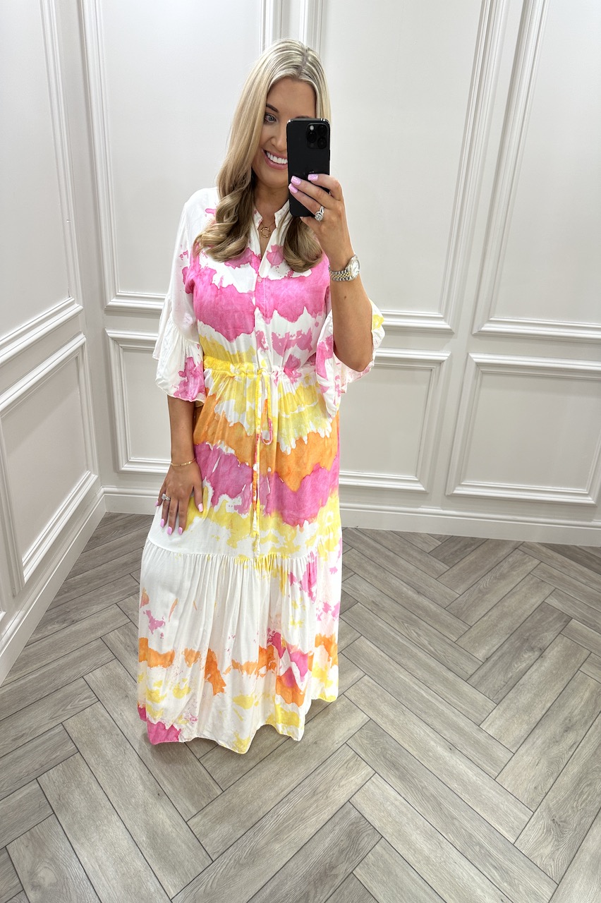 Orange, Pink & Yellow Ocean Maxi Dress