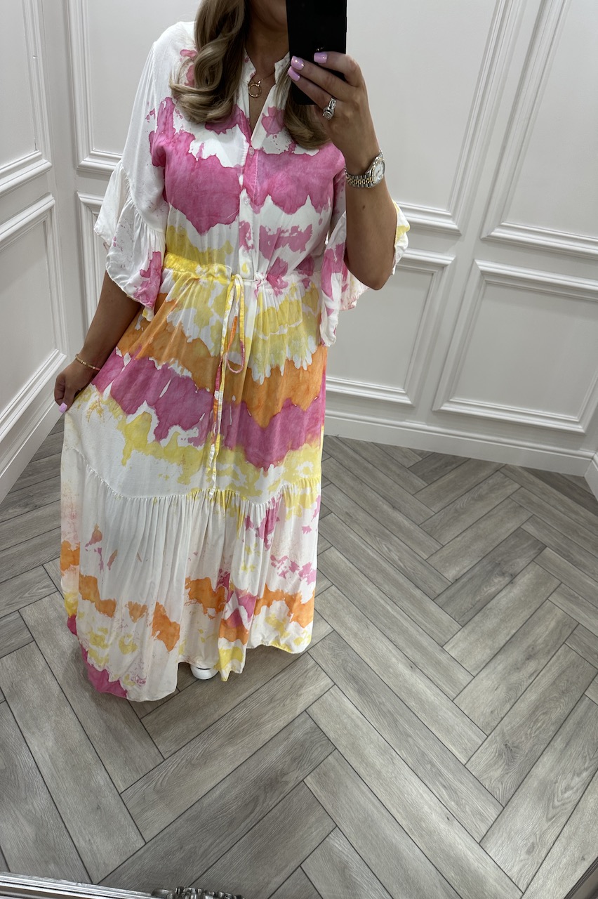 Orange, Pink & Yellow Ocean Maxi Dress