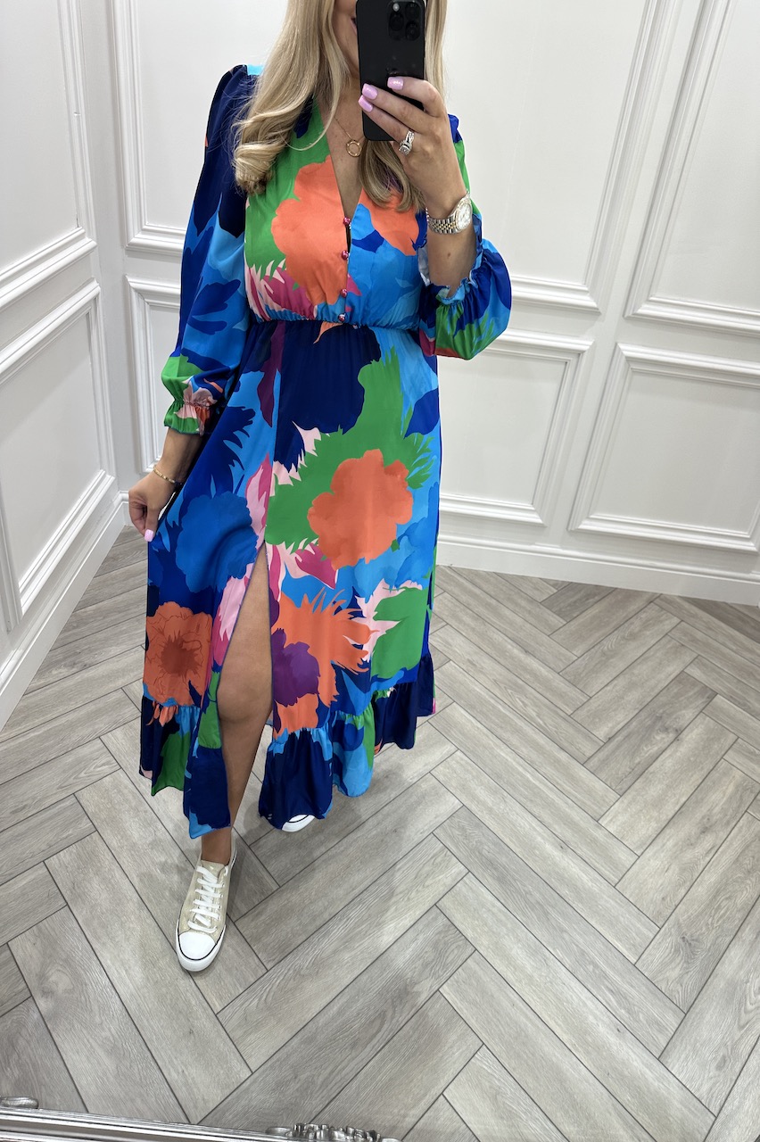 Orella Blue Floral Midi Dress