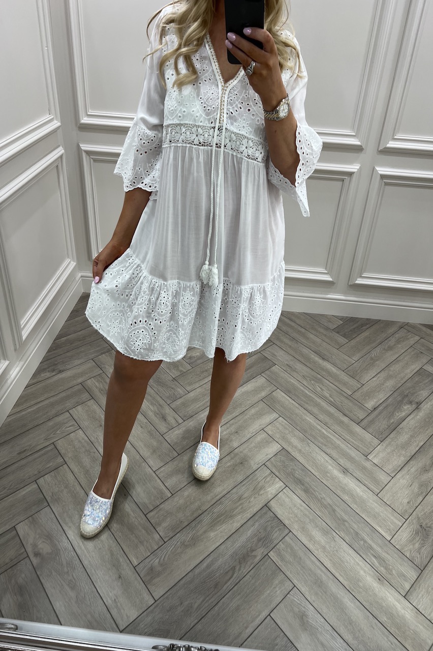 Ofelia White Crochet Dresss