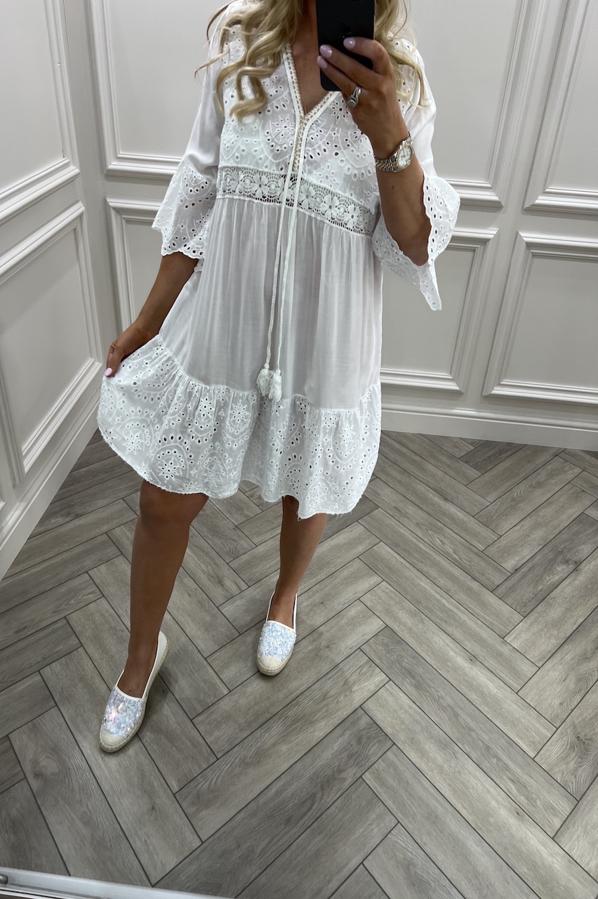 Ofelia White Crochet Dresss
