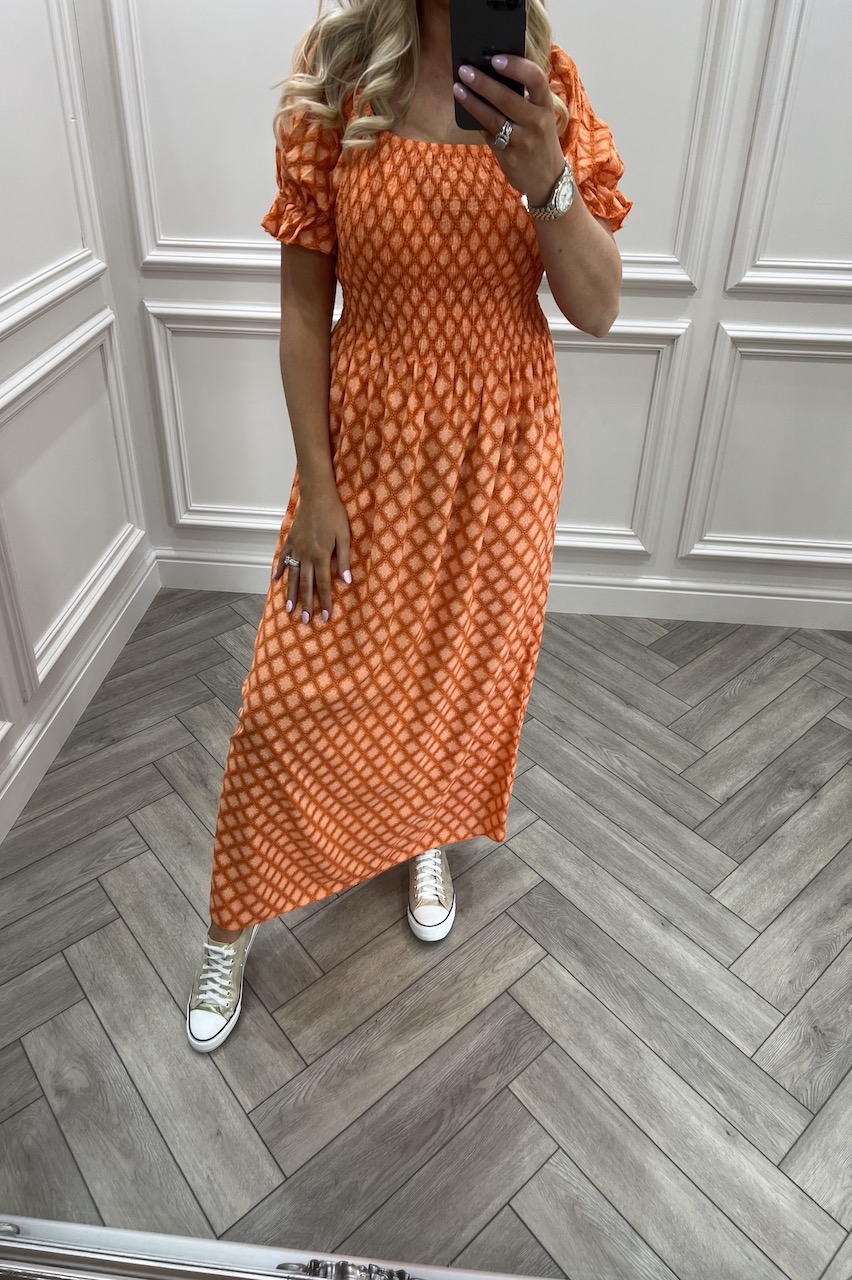 Orange Boulevard Shirred Maxi Dress