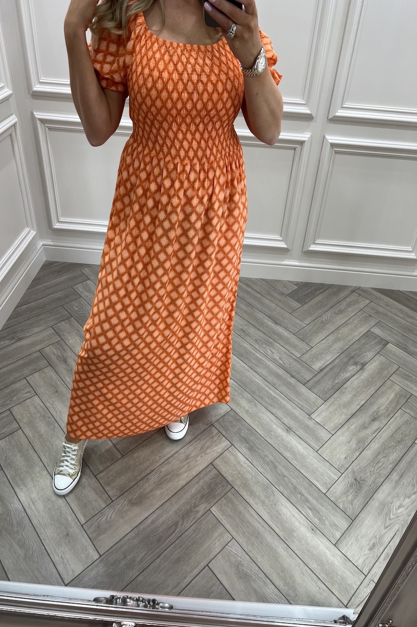 Orange Boulevard Shirred Maxi Dress