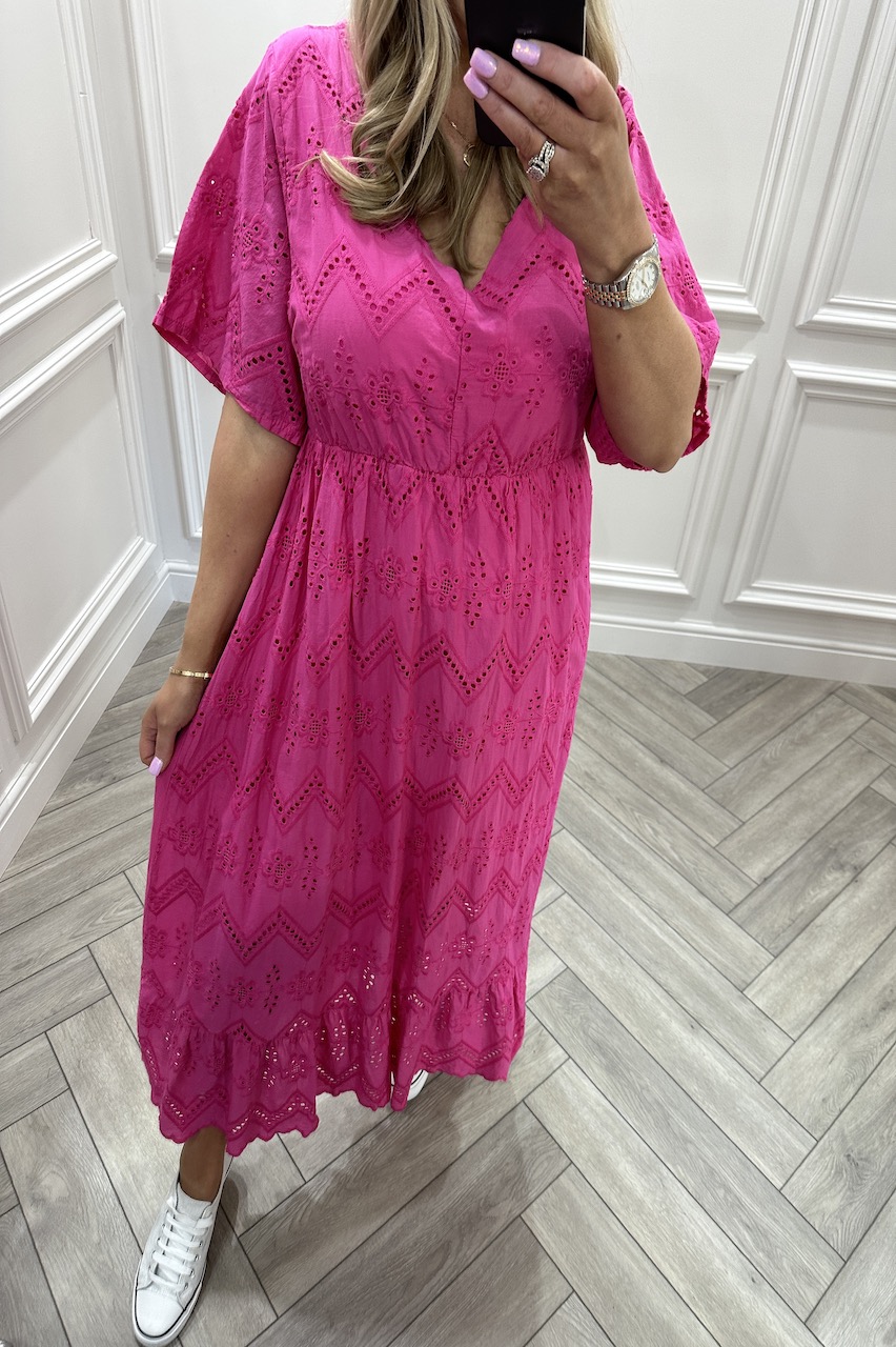 Samantha Pink Crochet Midi Dress