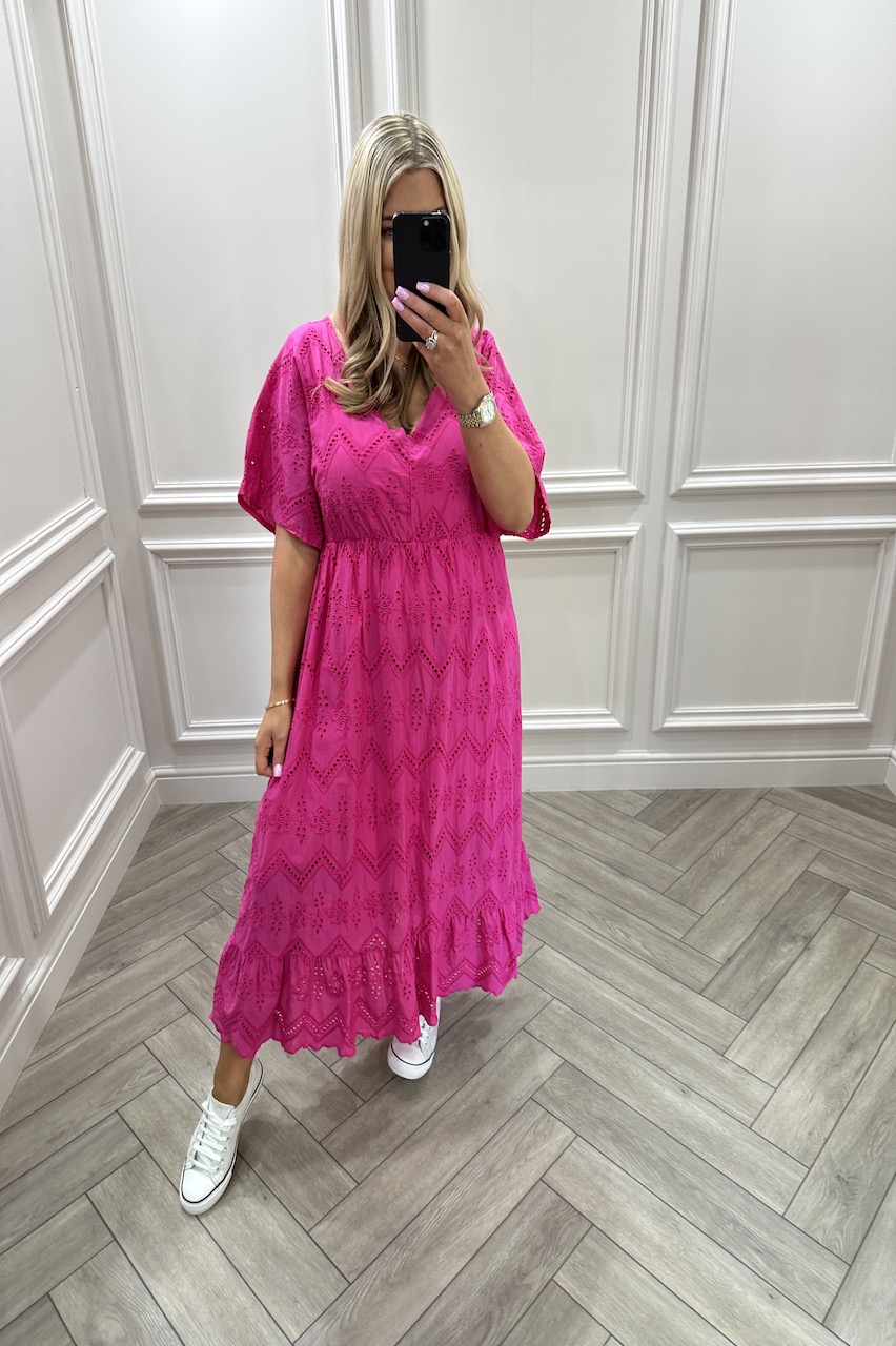 Samantha Pink Crochet Midi Dress